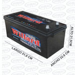BATERIAS WILLARD 12V 180 1070 CCA SELLADA CALCIO PLATA 518X226X215 DER